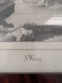 Sø kadet tegning Nicolay Wulff (1783-1807), tuschtegning,  flodparti med personer
