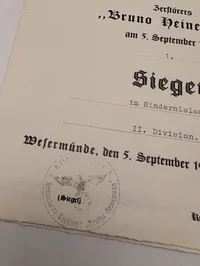 Tysk militær sportsdiplom fra 1940, Zerstörer Bruno Heinemann
