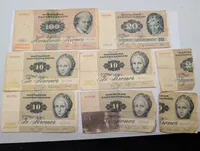 Samling af danske pengesedler fra 1972-serien