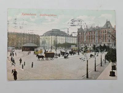 Vintage Copenhagen Raadhuspladsen Colorized Postcard
