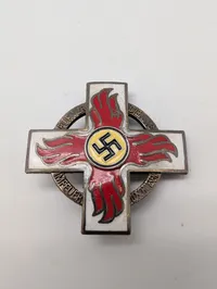 WWII German Fire Brigade Cross 2nd Class with Enamel Swastika POSTWAR 