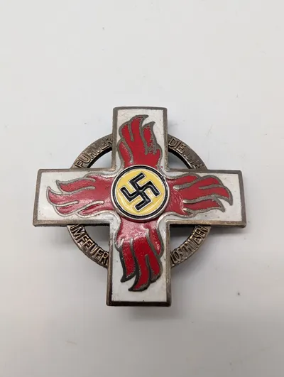 WWII German Fire Brigade Cross 2nd Class with Enamel Swastika POSTWAR 