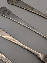 Set of 5 H. Reyreis Coin Silver Teaspoons with Monogram