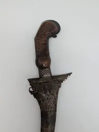 Antique Indonesian Keris Dagger with Carved Hardwood Hilt