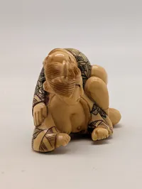 Antik JAPANESE HAND CARVED EROTIC NETSUKE FIGURES EDO / MEIJI PERIODE 