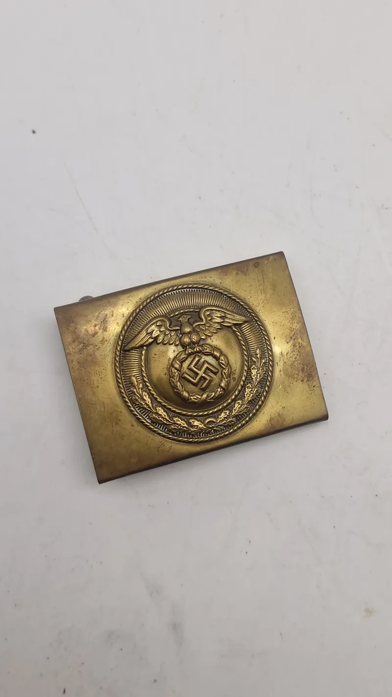 WWII German NSDAP Political  Belt Buckle — Brass, Eagle & Swastika