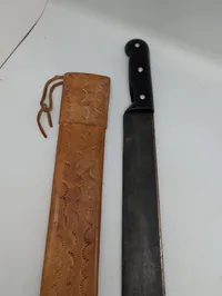 Vintage Machete med Præget Læderskede