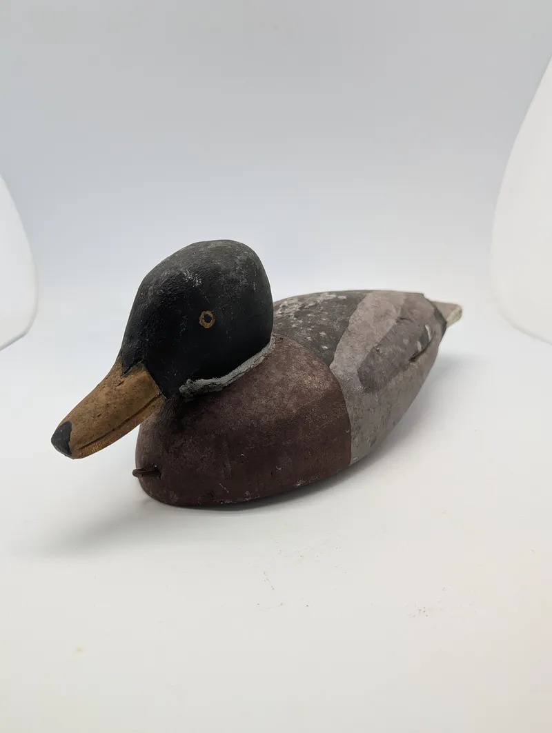 Antique Hand-Carved Wooden Mallard Drake Duck Decoy