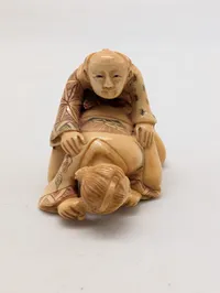 Antik JAPANESE HAND CARVED EROTIC NETSUKE FIGURES EDO / MEIJI PERIODE 