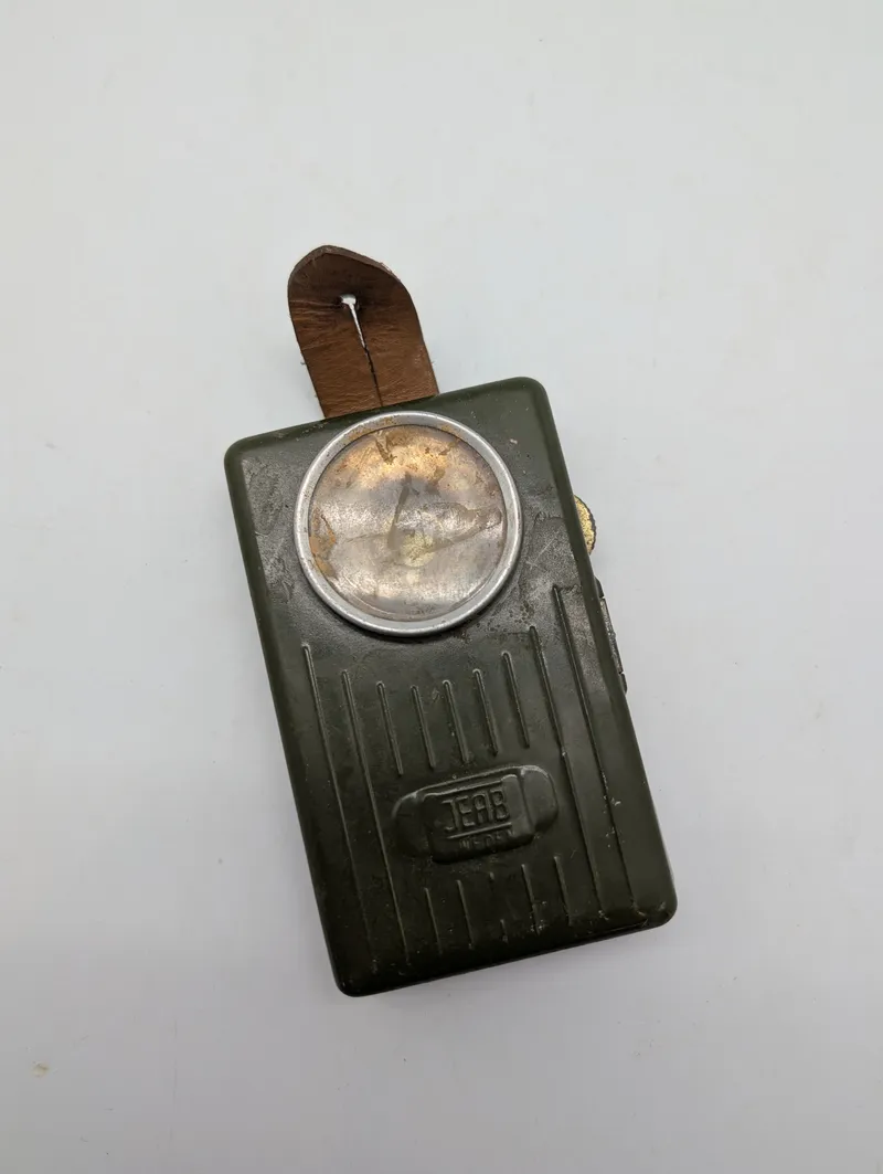 Vintage JEAB Sweden Military Style Pocket Flashlight with Leather Strap