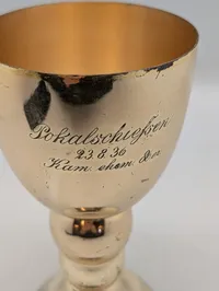 Tysk sølvplet pokal med graveringer, Pokalschießen 1936-1944 fra Dansk sønderjyske krigsdeltager fra Regiment 86 
