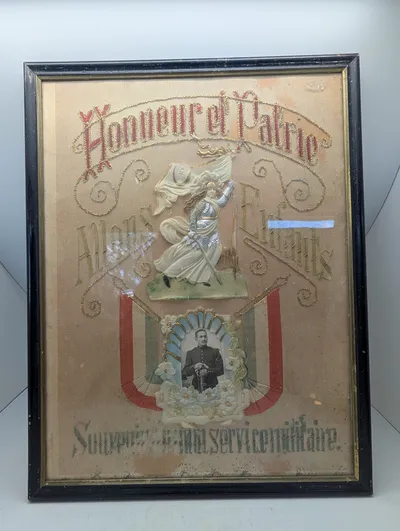 Fransk Militær Souvenirramme med Joan of Arc og Soldaterportræt