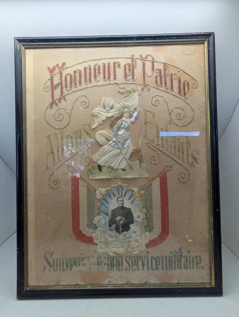 Fransk Militær Souvenirramme med Joan of Arc og Soldaterportræt
