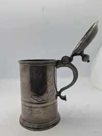 Antique 1813 Engraved Pewter Lidded Stein with Floral Motifs