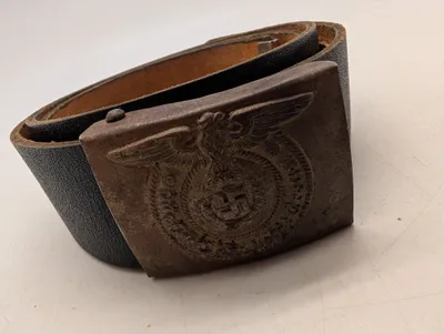 Tysk SS-bæltespænde med læderbælte, mærket RZM 36/42 SS, originalt ??