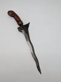 Indonesian Keris Dagger with Carved Hardwood Hilt and Metal Mendak