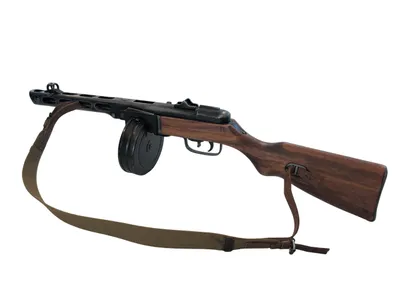 Sovjetisk PPSh-41 maskinpistol med tromlemagasin og rem, Denix model 