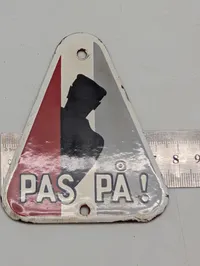 Vintage dansk emaljeskilt "PAS PÅ!"  DSB