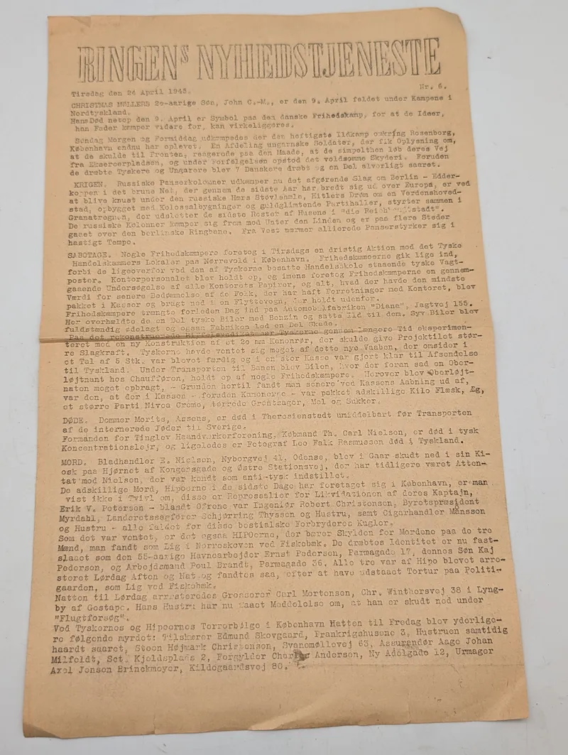 Ringens Nyhedstjeneste, Illegal Dansk Modstandsavis, 24. april 1945