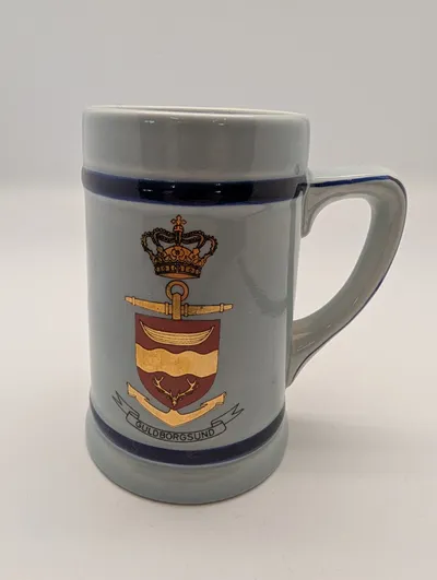 Danish Guldborgsund Ceramic Beer Stein with Royal Crest