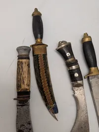 Collection of Vintage Fixed Blade Knives and Kukri with Sheaths