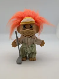 Vintage Russ Berrie Golfer Troll Doll with Orange Hair and Club