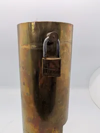 Vintage Brass Trench Art Shell Casing Liquor Decanter Holder with Padlock