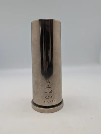 Dansk Søværn Sparebøsse i Metal med Krone og Anker, 1948