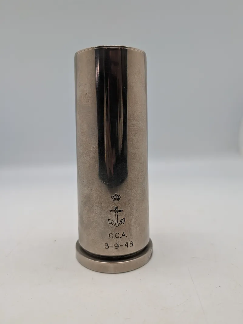Dansk Søværn Sparebøsse i Metal med Krone og Anker, 1948