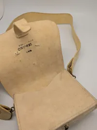 Vintage Buff Leather Military Style Haversack with Brass Hardware