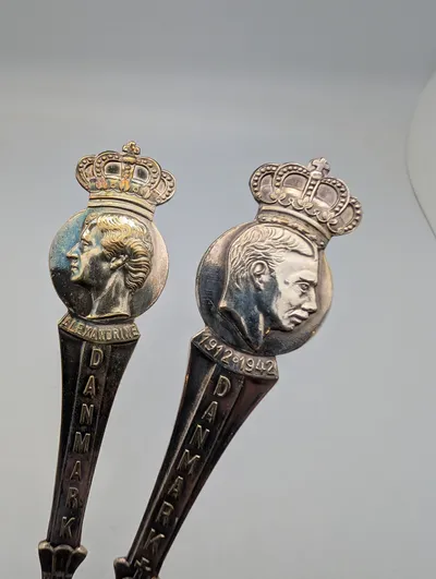 Danish Silver Commemorative Souvenir Spoons, King Christian X & Queen Alexandrine