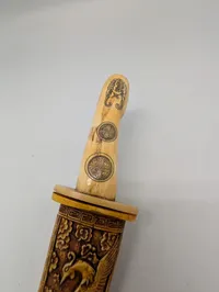Chinese Carved Bone Ceremonial Dagger with Dragon and Phoenix Scabbard