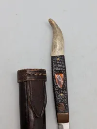 Skandinavisk Tollekniv med Antler-greb og Læderskede