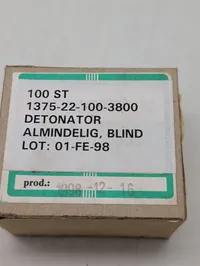 Militær kasse med 100 stk. Detonator Almindelig, Blind