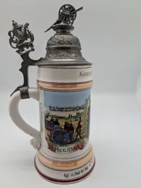 German Imperial Regimental Artillery Beer Stein with Cannon Finial