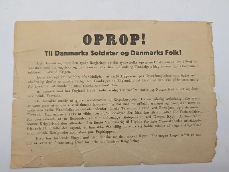 WWII German OPROP! Propaganda Leaflet for the Invasion of Denmark