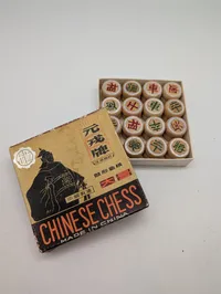 Vintage Chinese Chess Xiangqi Set with Wooden Drum Pieces