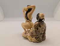 Antik JAPANESE HAND CARVED EROTIC NETSUKE FIGURES EDO / MEIJI PERIODE