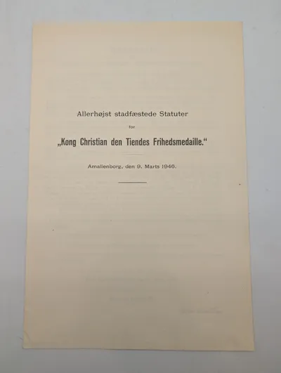 Statuter for Kong Christian den Tiendes Frihedsmedaille, 1946