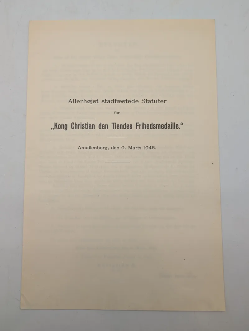 Statuter for Kong Christian den Tiendes Frihedsmedaille, 1946