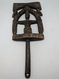 West African Hand-Carved Wooden Scepter with Female Figure