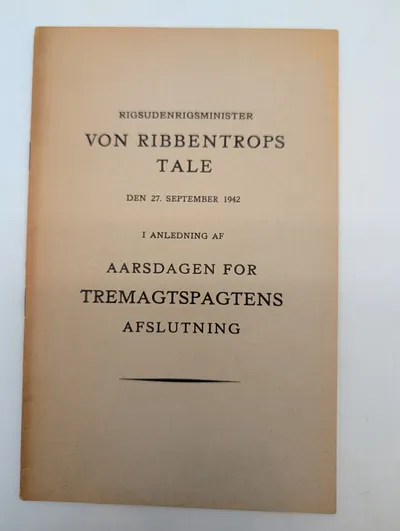 Joachim von Ribbentrop Tale, 27. September 1942, Dansk Udgave