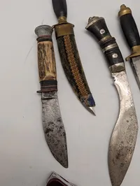 Collection of Vintage Fixed Blade Knives and Kukri with Sheaths