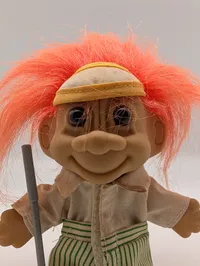 Vintage Russ Berrie Golfer Troll Doll with Orange Hair and Club