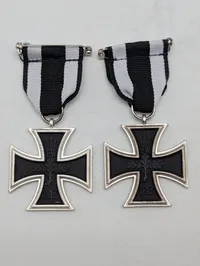 Pair of Prussian 1914 Iron Cross 2nd Class Medals with Ribbons POSTWAR