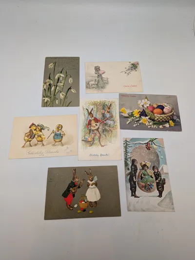 Collection of Seven Antique European Easter Postcards  Sendt til Grevinde Hamilton 