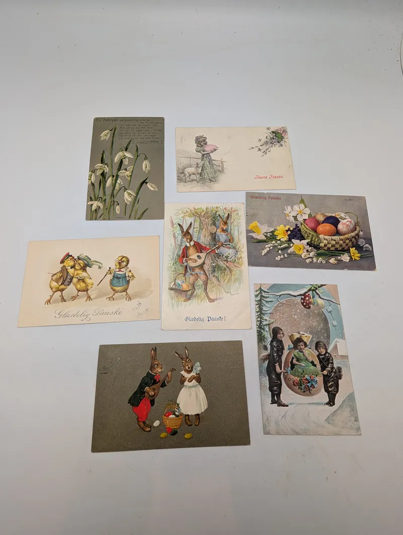 Collection of Seven Antique European Easter Postcards  Sendt til Grevinde Hamilton 