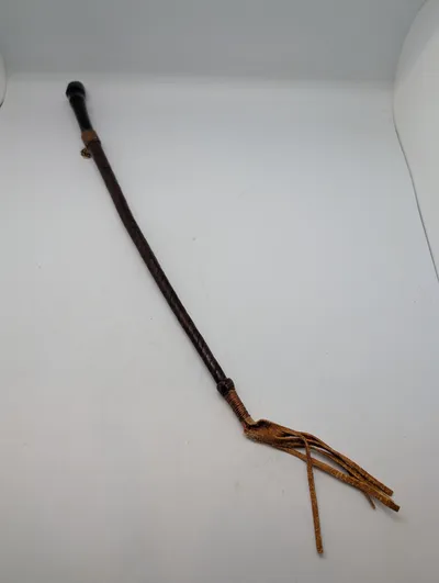 Vintage Braided Leather Equestrian Riding Crop with Tasseled Popper