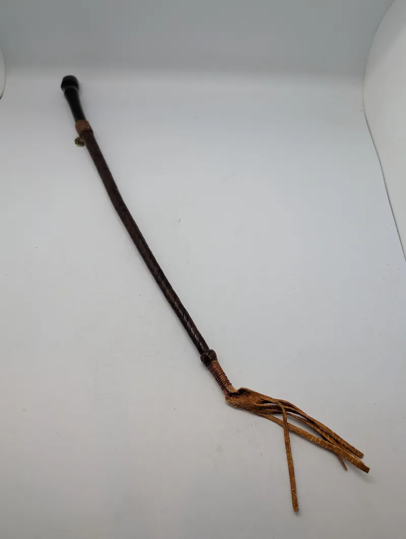 Vintage Braided Leather Equestrian Riding Crop with Tasseled Popper