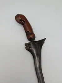 Indonesian Keris Dagger with Carved Hardwood Hilt and Metal Mendak